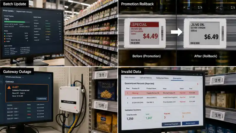 Electronic shelf label pilot stress tests for batch updates promotion rollback gateway outage and invalid data Electronic shelf label pilot stress tests for batch updates promotion rollback gateway outage and invalid data