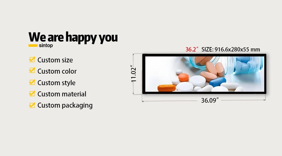 36.2 Inch LCD Bar Display Double Face Screen Manufacturer